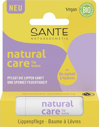 SANTE Naturkosmetik Natural Care Lip Balm - 4,6 g - mit Bio-Jojobaöl & Hyaluron - für trockene Lippen - vegan & dermatologisch getestet