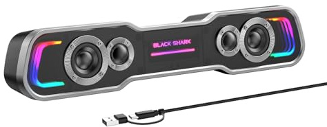 Black Shark PC Lautsprecher mit Tiefe Bässe, Bluetooth & USB/USB C Dual-Modus PC Soundbar mit Dynamische mehrschichtige RGB-Beleuchtung, Computer Lautsprecher für PC, Laptop, Monitor, Tablets(BS-SP1)