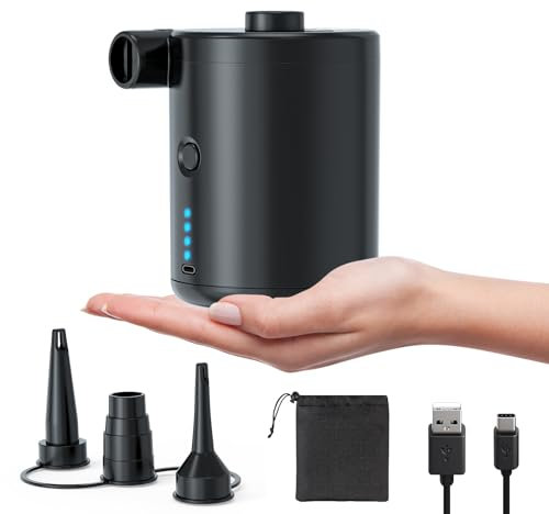 Pompa Elettrica per Materasso Gonfiabile, 4000mAh Pompa Elettrica Ricaricabile per Materasso Gonfiabile, Gonfiare e Sgonfiare, 3 Ugelli, per Materasso Gonfiabile da Campeggio, Piscina a Gonfiaggio