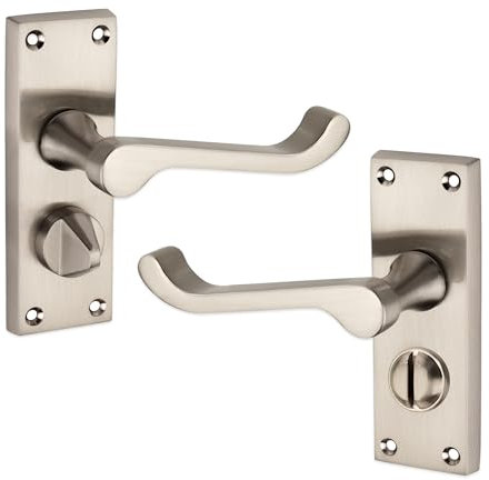 Infinity Decor Satin Nickel Victorian Scroll Privacy Latch Lever on Back Plate Door Handles 120mm x 40mm – Ideal for Interior & Exterior Doors
