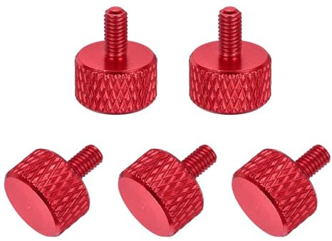 sourcing map 5 Pcs M3x6mm Flat Head Knurled Thumb Screws, Solid Aluminum Alloy Fully Threaded Thumbscrew Bolts Fasteners for PC Computer Cases Graphics Card, Red