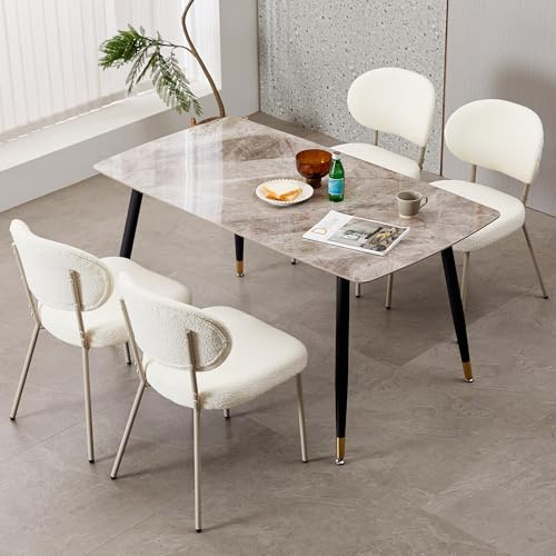 ENYLAY Modern Dining Chairs, Upholstered Side Fabric Chairs with Sturdy Metal Legs and Non-Slip Foot Pads, Ergonomic Curved Back for Dining Room, Kitchen or Cafe (Beige, Set of 4)