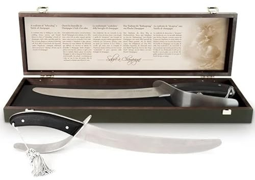 Sciabola Hussard per Champagne, Manico in Legno d'Ulivo Pulltex, Impugnatura in Acciaio Inossidabile, con Cofanetto in Legno