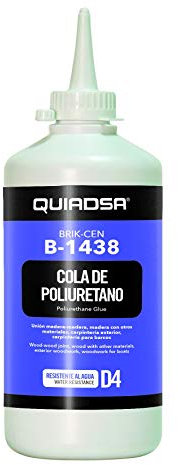 Quiadsa - BRIK-CEN B-1438 - Adhesivo de poliuretano monocomponente D4 - Pintable, lijable, uso interior y exterior - Alta resistencia a la humedad - 500 g