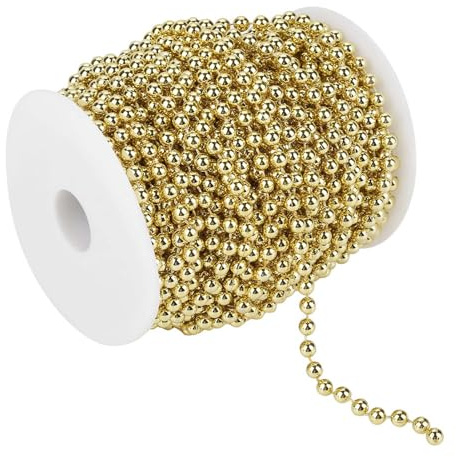 6mm 25m Bead Roll Electroplating Faux Pearl Wire Beads Garland String of Decorative Gold Beads for DIY Wedding Party Decoration 6mm(Gold)