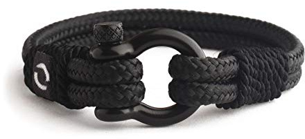 Mens Rope Bracelet - Stainless Steel Black Shackle, Extremely Durable and Scratch Resistant Waterproof Paracord, Handmade, Nautical Wristband for Men 3-7.79