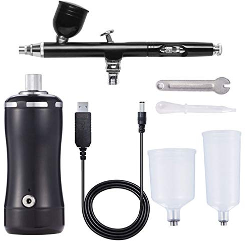 Meichoon Airbrush-Set,Tragbar Wiederaufladbar Mehrzweck Mini-Sprühpistole Kompressor,für Modell-Sprühmalerei und Farb-Möbelreparatur und Mehr,NA04 Schwarz