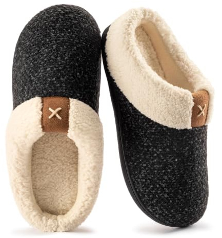 ULTRAIDEAS Chaussons Femme Hiver Mémoire Mousse Peluche Confortable Pantoufles Femme Antidérapant Intérieur/extérieur,Espace Noir EU 40/41