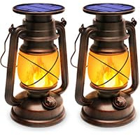 Solar Lantern Outdoor Waterproof,LED Vintage Flickering Flame Solar Lights,Camping Lamps,Solar Powered Hanging Rustic Heavy Duty Lantern Landscape Decor for Patio Garden Yard Deck Pathway,2Pack