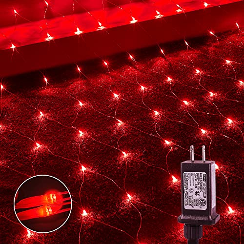 woohaha Red 192LED 9.8ftx6.6ft Christmas Outdoor Net Mesh Lights for Bushes
