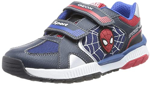 Geox J Tuono Boy Sneaker, Navy/RED, 35 EU