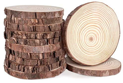 Homewit Holzscheiben 12 Stücke Holz Log Scheiben 12-13 cm Ungebohrte Holzkreise ohne Loch Runde Naturholz Baumscheiben Ca.10mm Dicke für DIY Basteln Hochzeit Weihnachten Dekoration Baumscheibe
