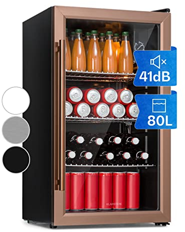 KLARSTEIN Mini Frigo de Chambre de 80L pour Boissons et Bieres, Frigo XXL Silencieux, Mini Bar Intérieur/Ext, Petit Refrigérateur Camping, Stockage de Vins et Boisssons, Étagères Amovibles, 3-10°C
