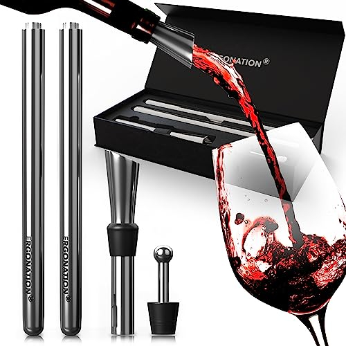 Ergonation® 5-in-1 Patentierter Edelstahl Weinkühlstab | Weinkühler Stab mit 2 Stäben, Ausgießer, Stopfen und E-Book | Maximale Langlebigkeit | Geschenk für Weinliebhaber