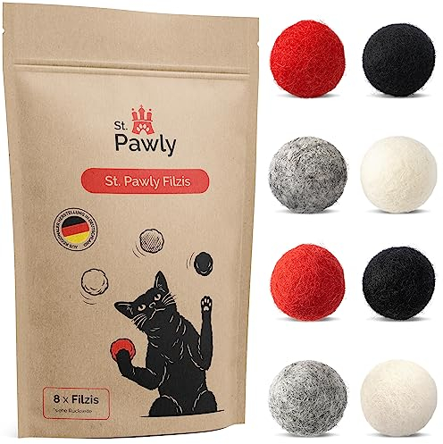 ST.PAWLY® Filzis - Katzenspielzeug - Filzbälle Katzen - Selbstbeschäftigung - nachhaltiges Spielzeug für Katzen - Katzenball interaktiv - 100% Schafwolle - Katzenspielzeug Natur