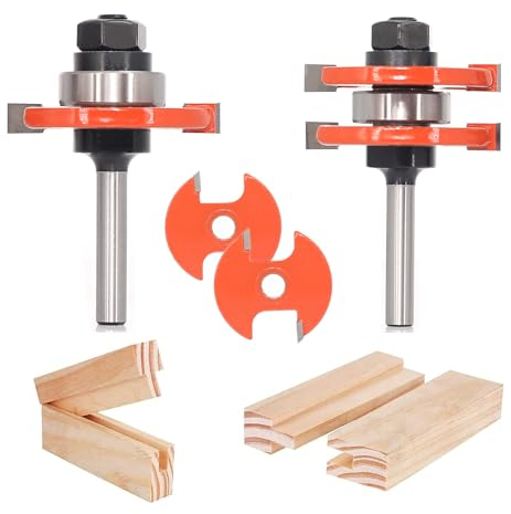 Akylin Adjustable Tongue and Groove Router Bit Set 1/4 Shank, 1-3/4 Cut Dia, with 2pcs Repacement Slot Cutter Blade, T Shape Wood Milling Cutter, for Woodworking Cabinet Doors