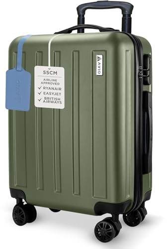 AVIO Jett 55cm Cabin Suitcase – Lightweight Hard Shell Carry On Luggage with 4 Spinner Wheels, Telescopic Handle & 3-Digit Lock – Airline Approved Cabin Bag