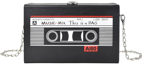 Colexy Vintage Radio Geformt Handtasche, Schräge Schultertasche Handtasche, Crossbody Umhängetasche, Pu Geldbörse für Frauen, Schulter Tasche, Schultertasche 90s Kettenbeute Party Damen (Schwarz)