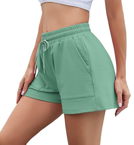 Irdcomps Sportshorts dam sommar sport shorts bomull kort träningsoverall strumpa enfärgad casual shorts löparshorts korta byxor med fickor för yoga sport jogging fitness löpning, Gröngrå, M