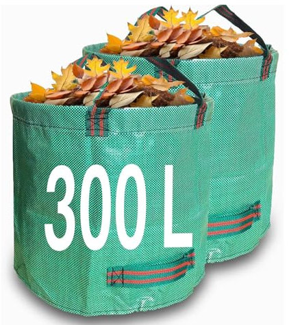 GJWLaie Heavy Duty Garden Waste Bags 300L x 2 - Reusable Sacks With Handles for Collecting Plant Waste, Grass, and Leaves - Foldable Camping Recycling Bags