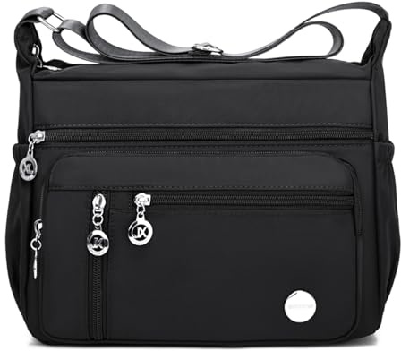Wafybsre Borsa a Tracolla Donna Borsa Nylon Borsa Crossbody Borsa Messenger le Donne Multi Tasca Borsa Casuale Per Viaggio (Nero)
