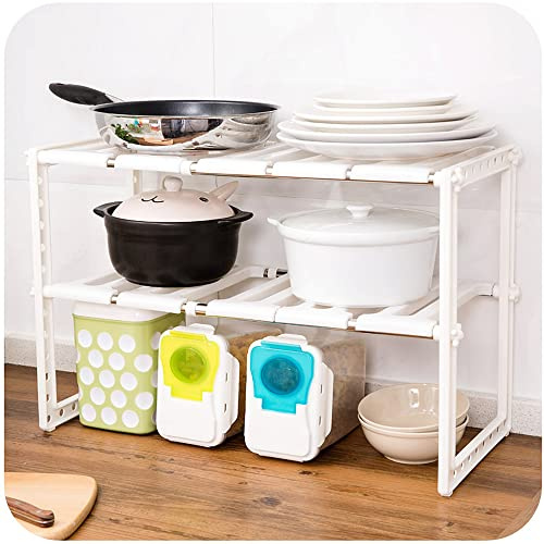 Scaffale sotto il lavandino-Scaffale Sottolavello Stoviglie Ripiano Sotto Lavello Cucina Mobile Scaffale Cucina Salvaspazio Sottolavello Estensibile Ripiano 2 Livelli -38-70*26*38 cm (bianco)