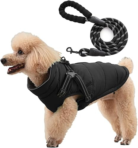 FFWTPY Chaleco Acolchado Canino Invierno Abrigo Térmico Mascota Correa Reflectante Resistente Impermeable Ajustable Protección Clima Frío