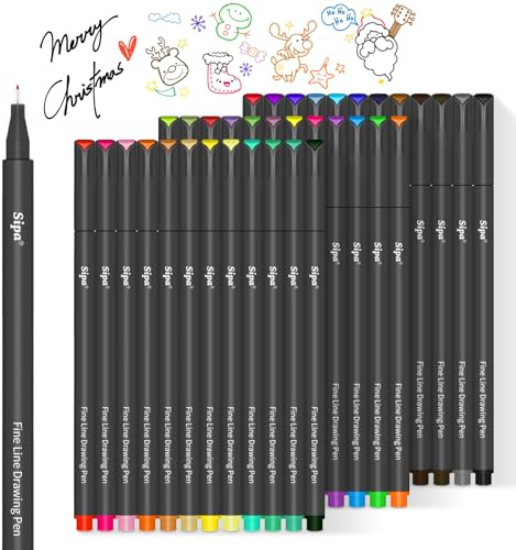 Sipa - Lot de 36 couleurs feutres fins,0,38 mm pointe fine (fineliner) à pointe, Coloriage adulte, dessin, prise de notes, agendas - Fournitures artistiques pour étudiants, projets créatifs