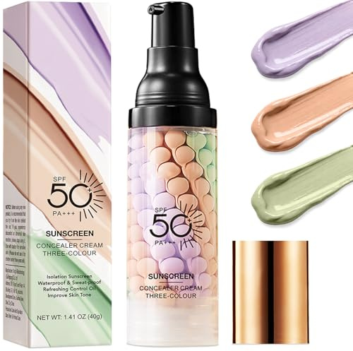 3 In 1 Face Primer with SPF 50, One Step Color Corrector Makeup Primer, Oil Control & Tone Correction Makeup Base,Pore Minimiser & Colour Corrector, Sunscreen Isolation Cream,Moisturizing Long Lasting