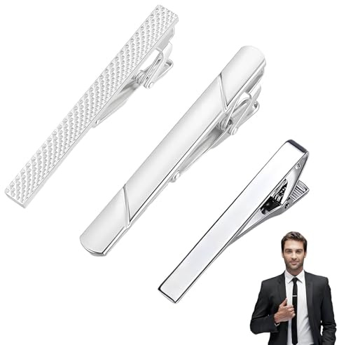 3 Pcs Tie Clip for Men, Silver Tie Clip, Suit Accessories for Men, Simple Fashion Suitable for Daily Office and Formal Occasions Can be Given to Family and Friends