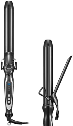 FUNBUGS Long Barrel Curling Tongs - 32mm Hair Curler with Double Ceramic Coating | 5 Heat Settings | Dual Voltage | Auto Shutdown | Extended 20cm Wand Curling Iron for Long Hair (Bag, Mat, Glove)