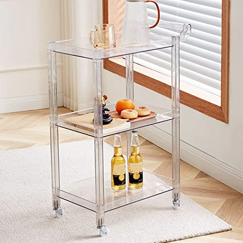 GIQKDZNUO Carrello Bar Moderno in Acrilico con Ruote a 3 Livelli e Maniglia, tavolino Laterale Trasparente, portaoggetti, Carrello portabottiglie Mobile Multifunzionale per Cucina, Sala da p