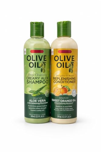 HORS Olive Oil Deep Cleansing Creamy Aloe Shampoo and Replenishing Conditioner Set, with Sweet Orange Oil and Aloe Vera, 12.5 FL OZ, 2 Pack