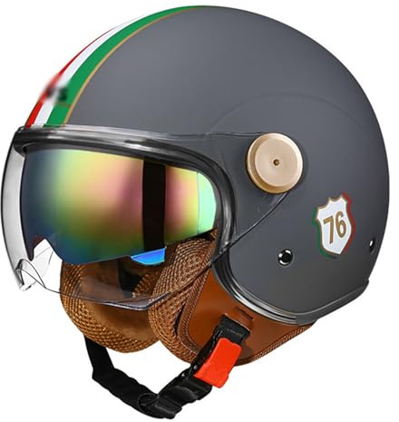 Retro 3/4 Jet Hjälm Motorcykelhjälm med solskydd, Halvskals Scooterhjälm ECE 22.06 Certifierad för Cruiser Moped, Herr Dam 3,L=57-58CM