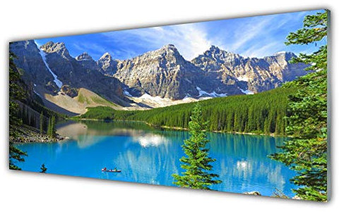 Tulup Impression sur Verre de 125x50 cm - Image - Tableau - Photo décorative panoramique - Paysage Lac Montagnes Forêt