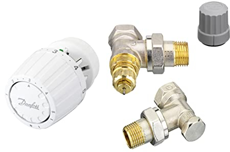 Danfoss 013G5217 Pack tête thermostatique Technologie gaz pour la rénovation RA2990 + Corps RA-FN 1/2 équerre + coude RLV-S 15, Blanc