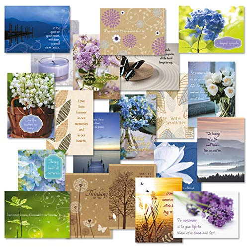 Current Mega Sympathy Cards with Envelopes- Set of 40 Bulk Assortment II (20 Designs), Large 5 x 7 Condolences Cards, Sentiments Inside, White Envelopes