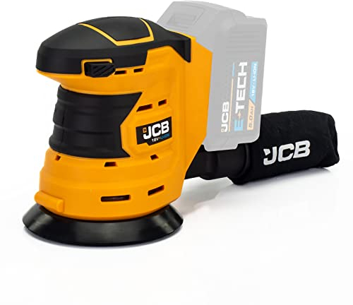 JCB 18V Cordless Random Orbital Sander, Bare Unit, 125mm 5'', Hook and Loop Base, Rubber Grip Over Mould & Dust Collector, 3 Year Warranty