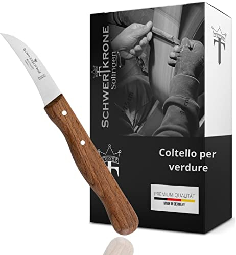 Schwertkrone® Schälmesser gebogen Premium [MADE IN SOLINGEN - GERMANY] - Gemüsemesser Obstmesser - Küchenmesser klein scharf - Schneidemesser Kartoffelschälmesser - Allzweckmesser (Länge: 15,5 cm)