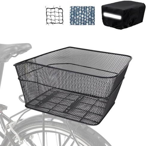 MATTISAM Bike Basket Rear, [Tool-Free Install], Bicycle Pet Basket for Back Cargo Rack, with Waterproof Cover, Cargo Net