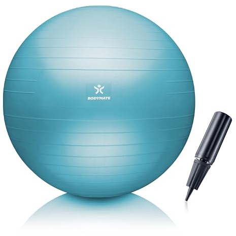 BODYMATE Anti-burst Exercise Ball - Includes Ebook and air pump - Gym-quality Swiss ball for fitness, pregnancy & birth and sizes