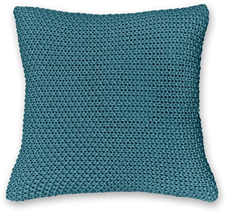 wometo Kissenbezug Strick 45x45 türkis Petrol - Reißverschluss Oeko-TEX Sofakissen Dekokissen warme weiche Kissenhülle mit edlem und schlichtem Strickmuster