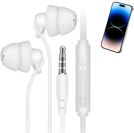 Maciun Écouteurs filaires pour le sommeil - Écouteurs souples pour dormir - Écouteurs filaires en silicone pour dormir - Écouteurs intra-auriculaires de 3,5 mm avec réduction du bruit