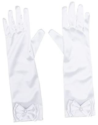 1 Par barnvantar handskar för barn blomma flicka handskar barn klänning handskar klänningshandskar bowknot klänning handskar fluga dansdräkt vit