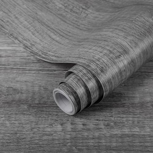 Decoroom Sticky Back Plastic Roll Wood Effect Vinyl Wrap Self Adhesive 30X200cm Grey Grain Peel and Stick Wallpaper Contact Paper Waterproof Film Cover Cupboard Countertop Furniture Stickers
