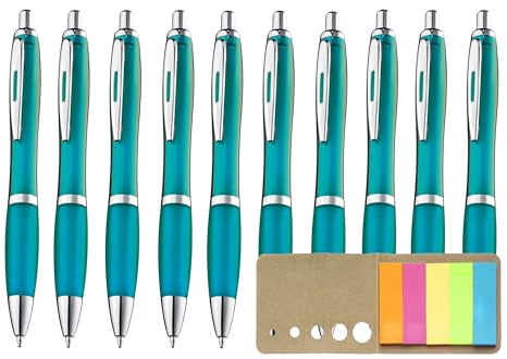 Libetui 10 Stück ergonomische Kugelschreiber rutschfeste Griffzone Großraumine blauschreibend Kulis für Büro Haushalt Praxis Schule Gehäuse Türkis, mit Haftstreifen