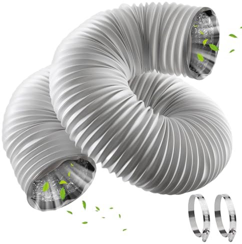 Tuyau d'évacuation d'air, tuyau de ventilation, diamètre 100 mm, longueur 6 m, flexible, en PVC, blanc, en aluminium, avec 2 colliers de serrage en acier inoxydable, tuyau d'évacuation d'air pour