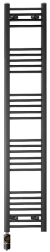 400mm Wide Matt Black Electric Bathroom Towel Rail Radiator Heater With AF Thermostatic Electric Element UK Pre-Filled (400 x 1600 mm)