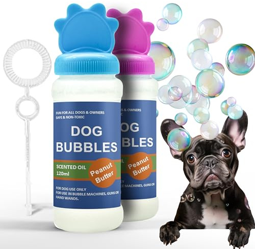2 x leksaker för hundar, jordnötssmör och nötkött, bubblor, säker doftolja, interaktiv valpleksak, stora hundar, utomhus (240 ml, 2 stycken)