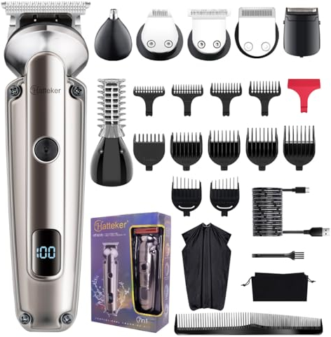 Hatteker Herren Haarschneidemaschine All-in-1 Bartschneider Profi Haarschneider Herren Präzisionstrimmer Barttrimmer Rasierer T-förmiger Trimmer Nasenhaartrimmer Körperhaartrimmer Wasserdicht